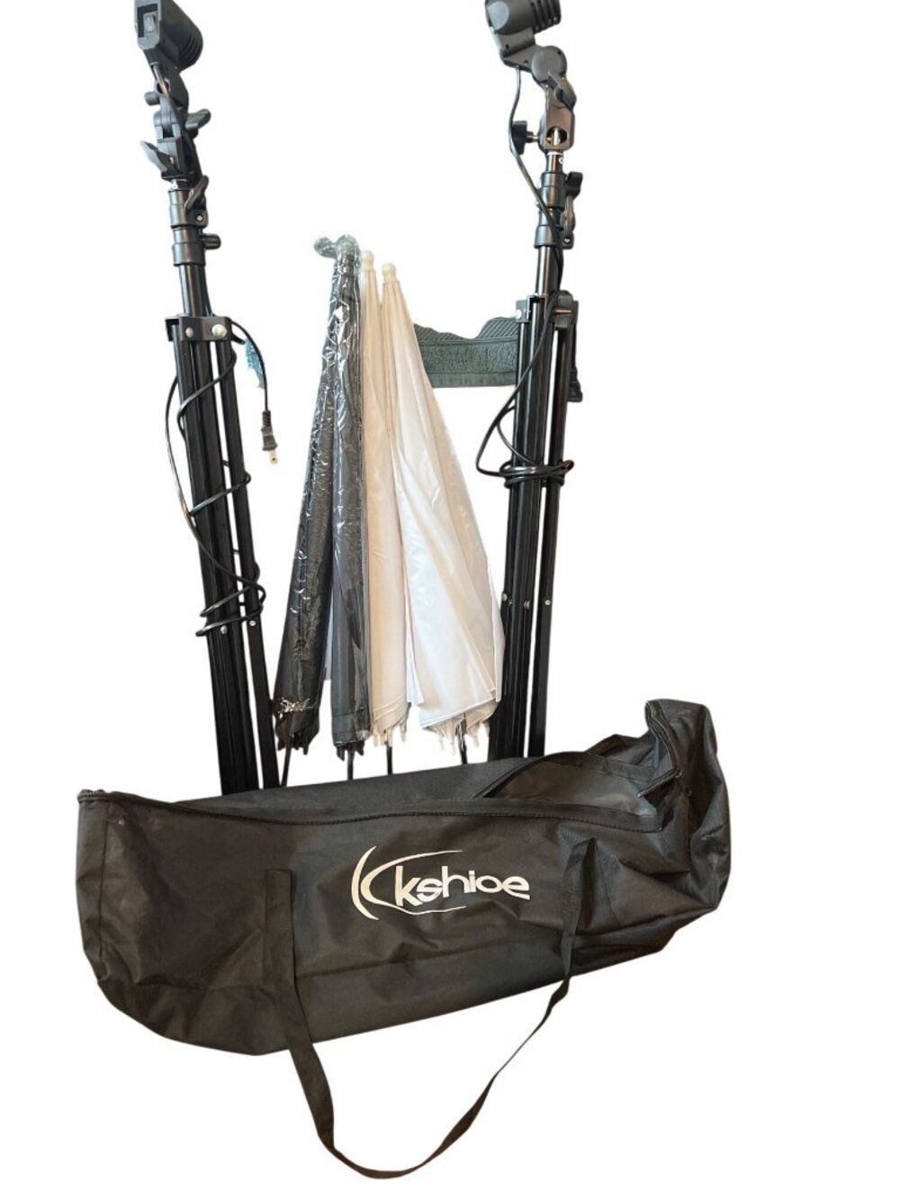 Kshioe Photography Lighting Umbrella Kit With Adjustable Stands & Carry Bag